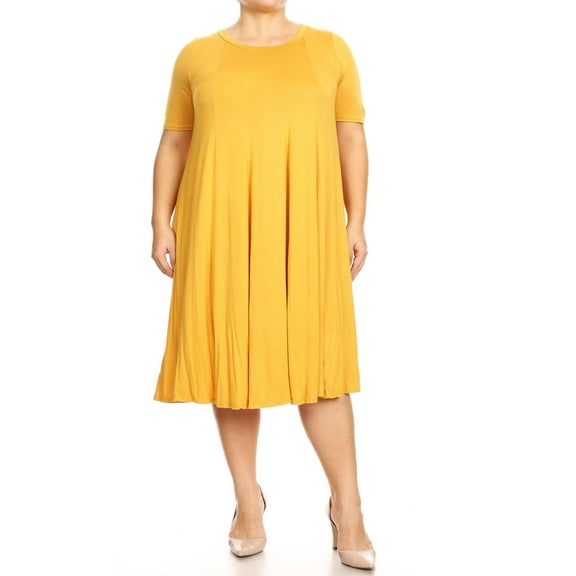 MOA COLLECTION Women's Plus Oversize Solid Casual Loose Fit Short Sleeve Jersey Knit A-Line Midi Dress
