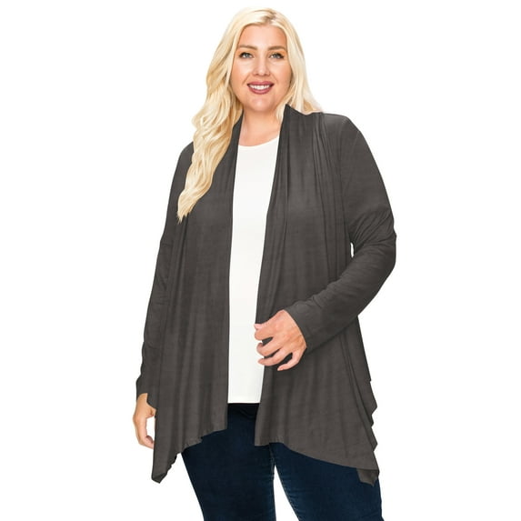 MOA COLLECTION Women's Plus Size Casual Long Sleeve Draped Open Front Solid Cardigan XL-4XL