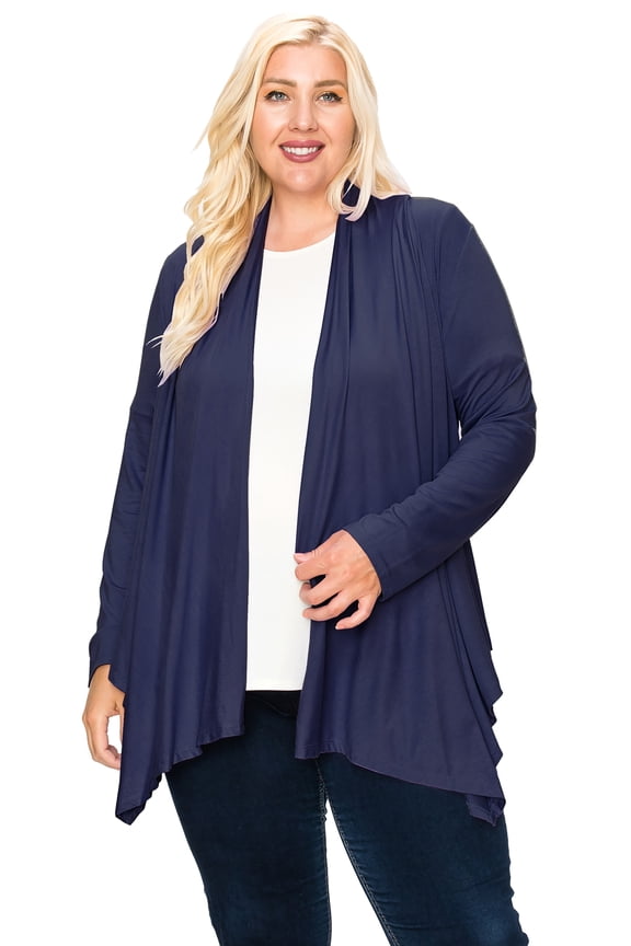 Women's Plus Size Casual Long Sleeve Draped Open Front Solid Cardigan XL-4XL