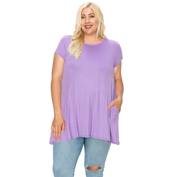 MOA COLLECTION Women's Plus Size Casual Short Sleeve Loose Solid Tunic Top