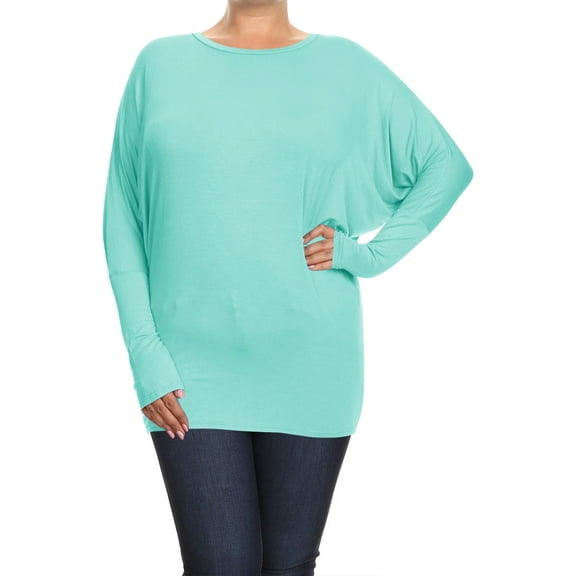 MOA COLLECTION Women's Plus Size Dolman Sleeve T-Shirt – Casual Solid Color Top