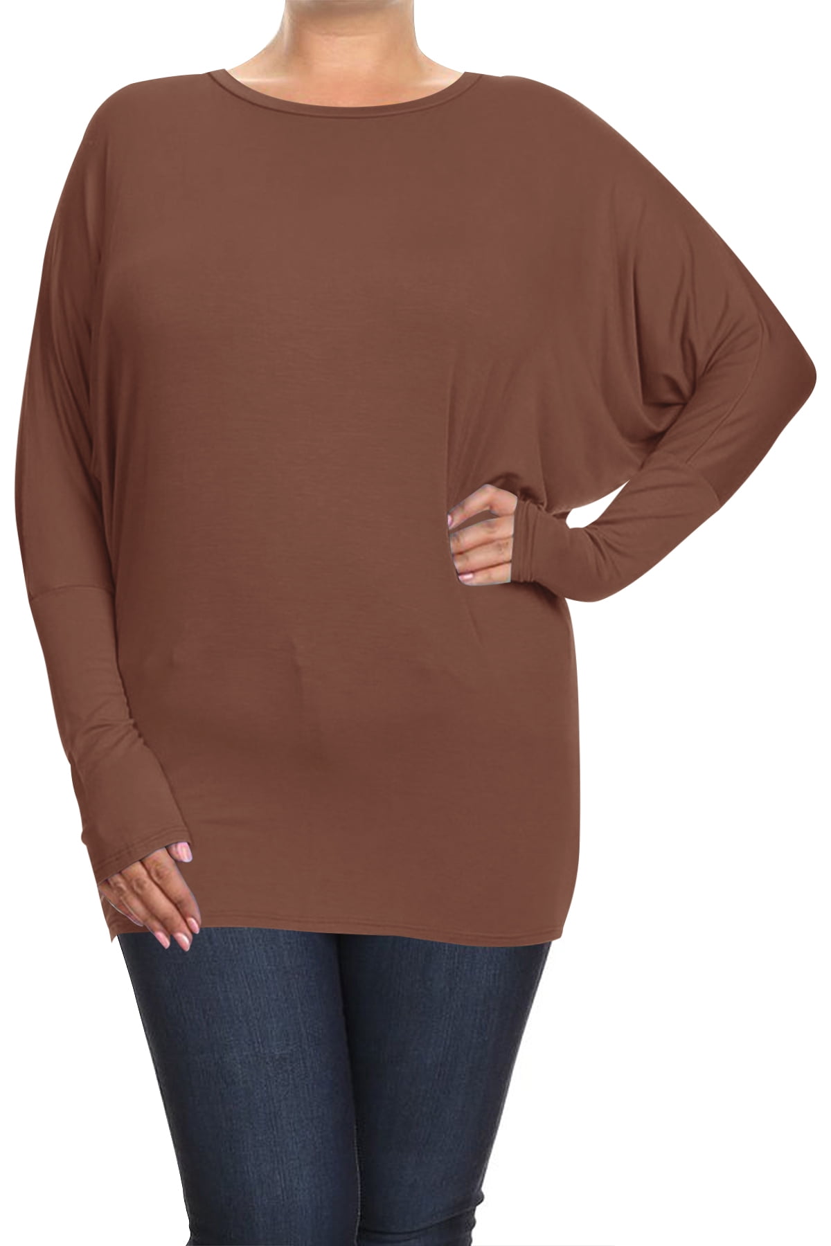 MOA COLLECTION Women's Plus Size Dolman Sleeve T-Shirt – Casual