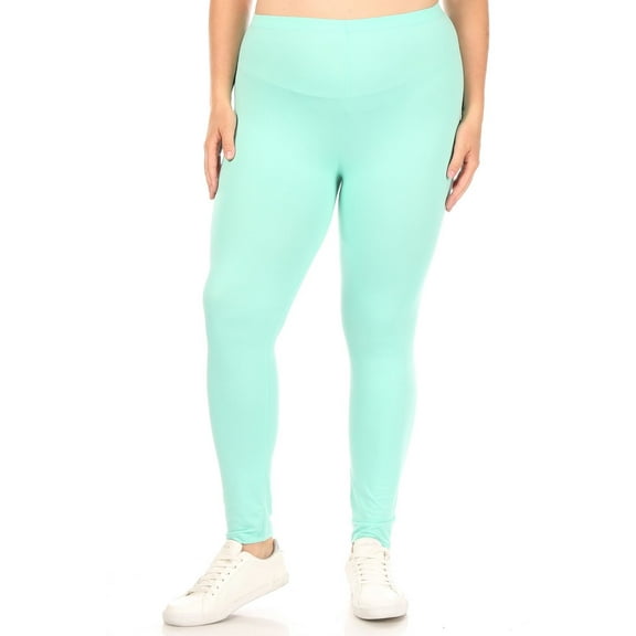 MOA COLLECTION Women's Plus Size Elastic Band Waist Stretch Comfy Workout Leggings Pants