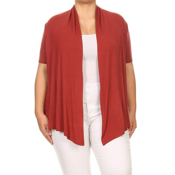 Moa Collection Women's Plus size Casual Open Front Short Sleeve Cardigan