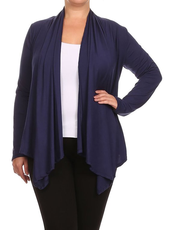Women's Plus Size Solid Casual Long Sleeve Drape Front Open Jacket Cardigan
