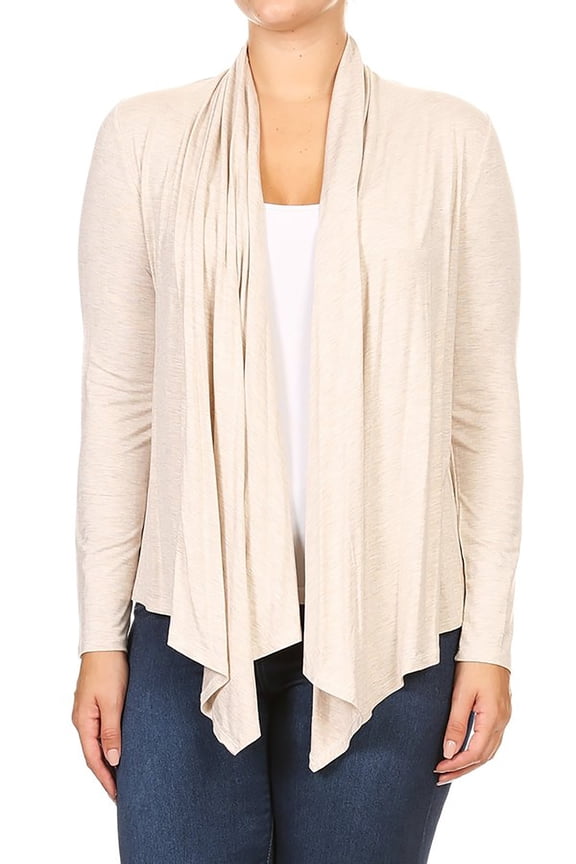 Women's Plus Size Solid Casual Long Sleeve Drape Front Open Jacket Cardigan