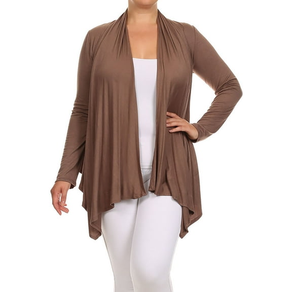 MOA COLLECTION Women's Plus Size Solid Casual Long Sleeve Drape Front Open Jacket Cardigan