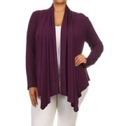 MOA COLLECTION Womens Plus Size Solid Casual Long Sleeve Drape Front Open Jacket Cardigan