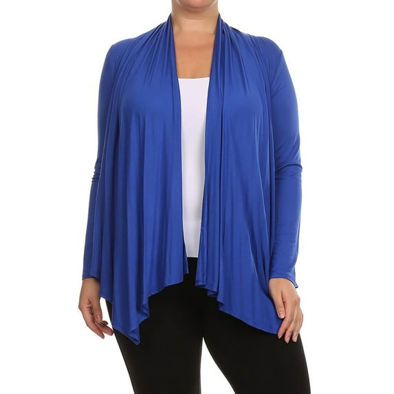 MOA COLLECTION Women's Plus Size Solid Casual Long Sleeve Drape Front Open Jacket Cardigan