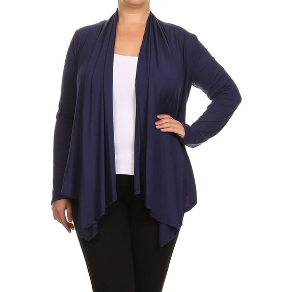 MOA COLLECTION Women's Plus Size Solid Casual Long Sleeve Drape Front Open Jacket Cardigan
