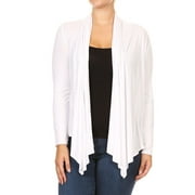 MOA COLLECTION Women's Plus Size Solid Casual Long Sleeve Drape Front Open Jacket Cardigan