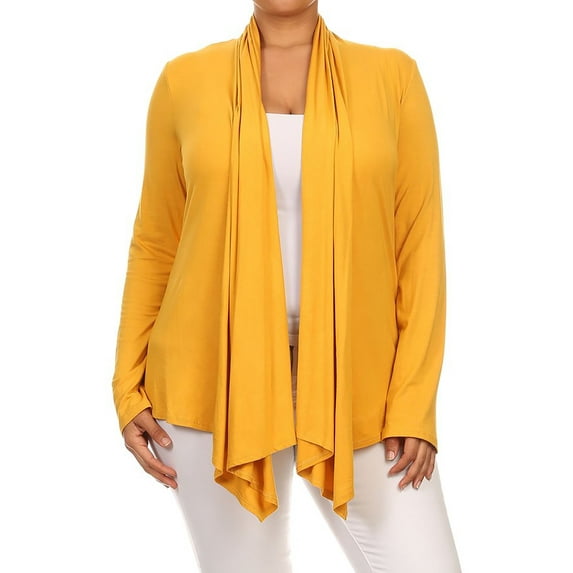 MOA COLLECTION Women's Plus Size Solid Casual Long Sleeve Drape Front Open Jacket Cardigan