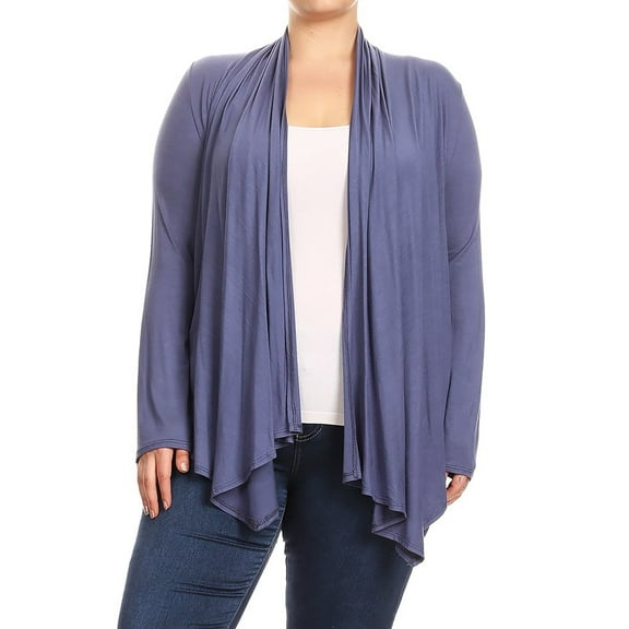 MOA COLLECTION Women's Plus Size Solid Casual Long Sleeve Drape Front Open Jacket Cardigan