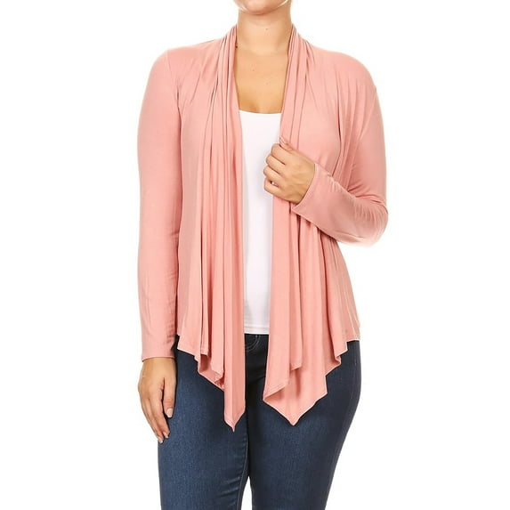 MOA COLLECTION Women's Plus Size Solid Casual Long Sleeve Drape Front Open Jacket Cardigan