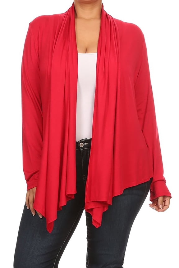 Women's Plus Size Solid Casual Long Sleeve Drape Front Open Jacket Cardigan