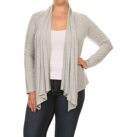 MOA COLLECTION Women's Plus Size Solid Casual Long Sleeve Drape Front Open Jacket Cardigan