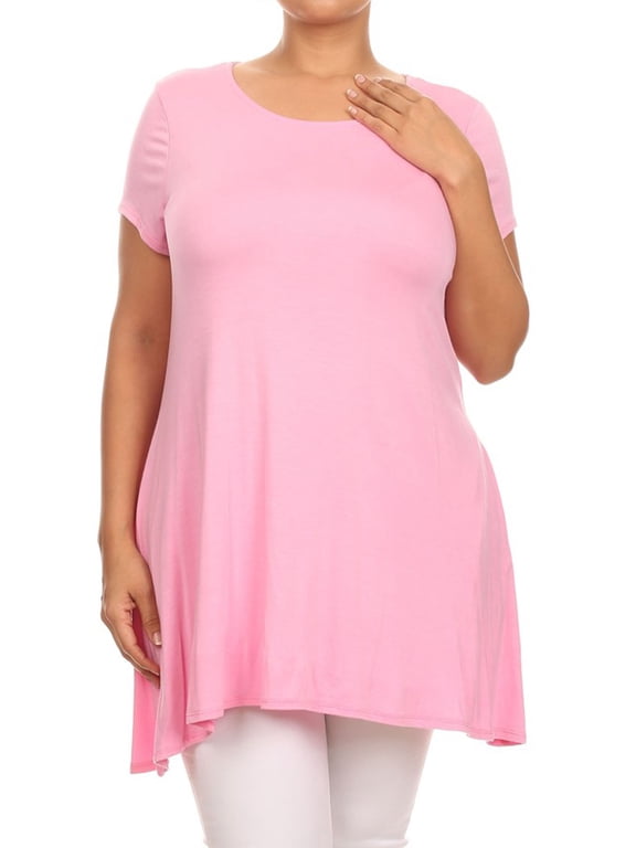 Women's Plus Size Solid Casual Loose Fit Pocket Tunic Top Mini Dress