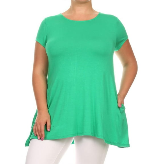 MOA COLLECTION Women's Plus Size Solid Casual Loose Fit Pocket Tunic Top Mini Dress/Made in USA
