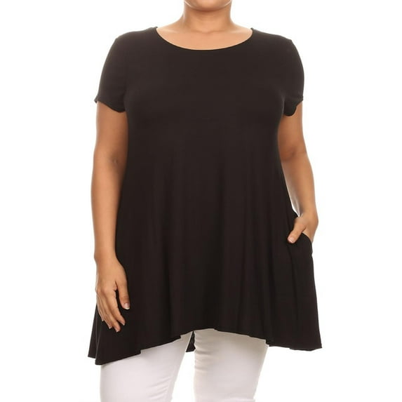 MOA COLLECTION Women's Plus Size Solid Casual Loose Fit Pocket Tunic Top Mini Dress/Made in USA