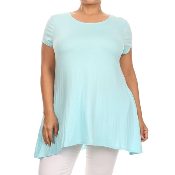 MOA COLLECTION Women's Plus Size Solid Casual Loose Fit Pocket Tunic Top Mini Dress/Made in USA