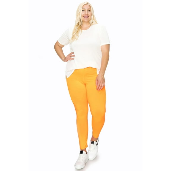 MOA COLLECTION Women's Plus Size Solid High Waist Full Length Leggings