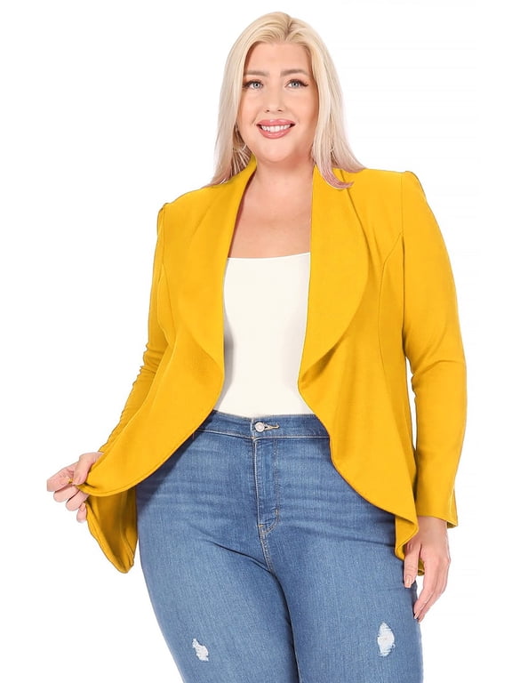 Women's Plus Size Solid Long Sleeve Waist Length Open Front Office Blazer Jacket