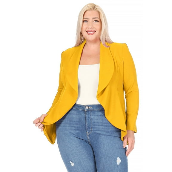 Women's Plus Size Solid Long Sleeve Waist Length Open Front Office Blazer Jacket