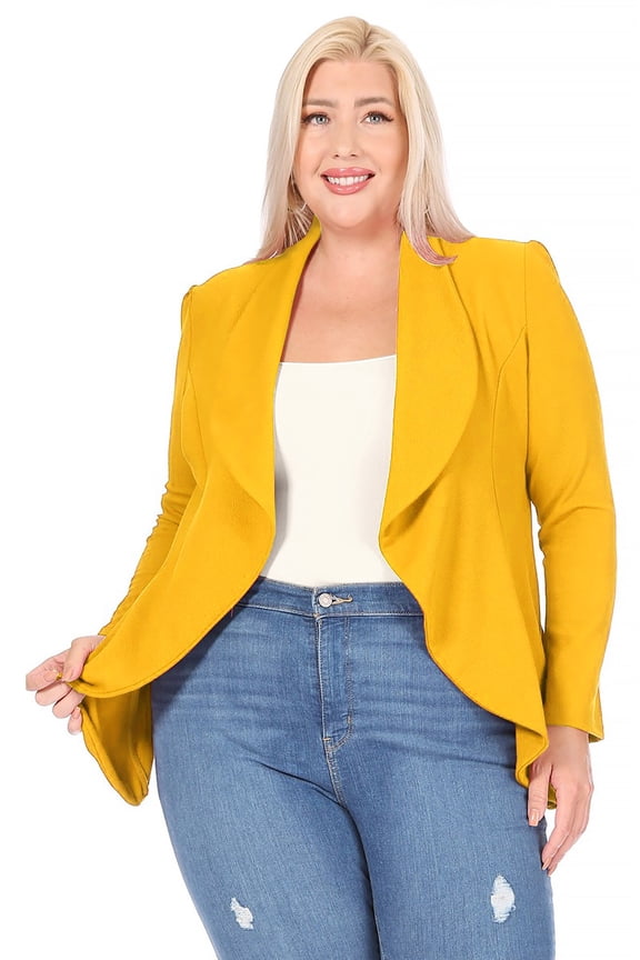 Women's Plus Size Solid Long Sleeve Waist Length Open Front Office Blazer Jacket