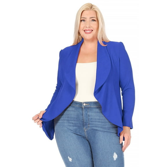Women's Plus Size Solid Long Sleeve Waist Length Open Front Office Blazer Jacket