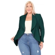 Womens Plus Size Solid Long Sleeve Waist Length Open Front Office Blazer Jacket