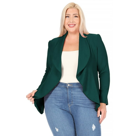 Women's Plus Size Solid Long Sleeve Waist Length Open Front Office Blazer Jacket