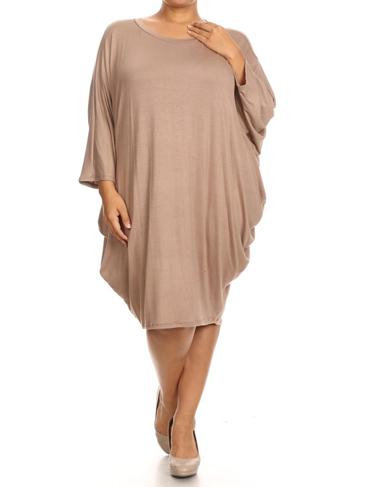 Women's Casual Loose Fit Long Sleeves Dolman Style Solid Midi Dress