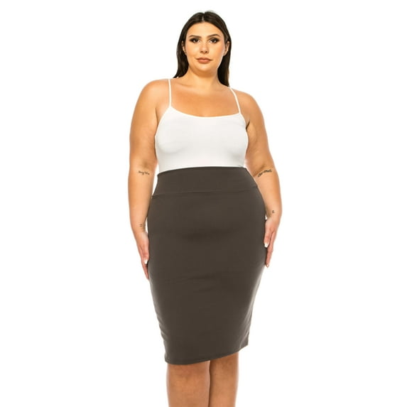 MOA COLLECTION Women's Plus Size Solid Pencil Skirt with Banded Waist - Stretchy
