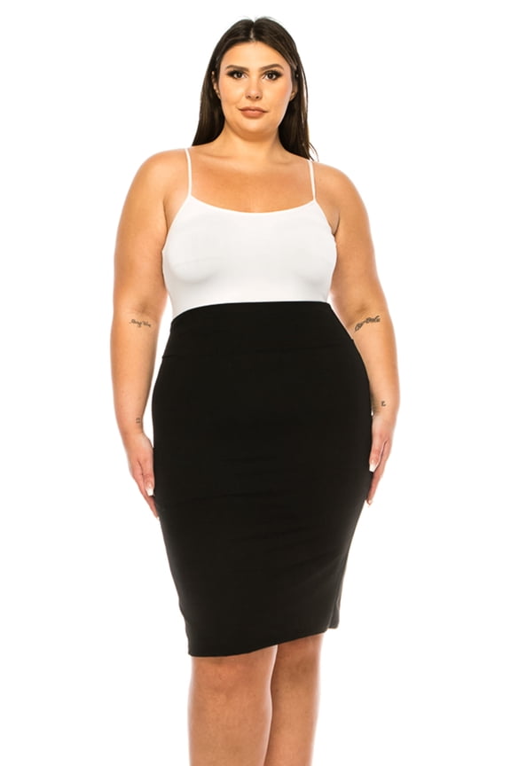 MOA COLLECTION Women's Plus Size Solid Pencil Skirt with Banded Waist - Stretchy