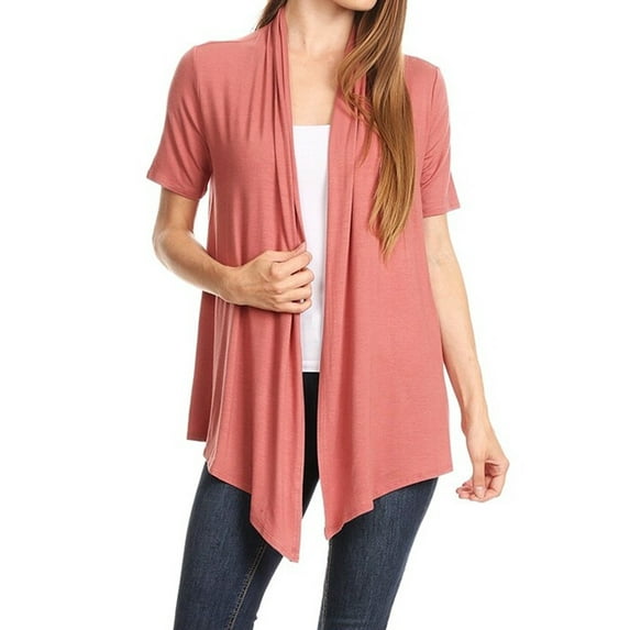 Women's Short Sleeve Asymmetrical Hem Solid Cardigan