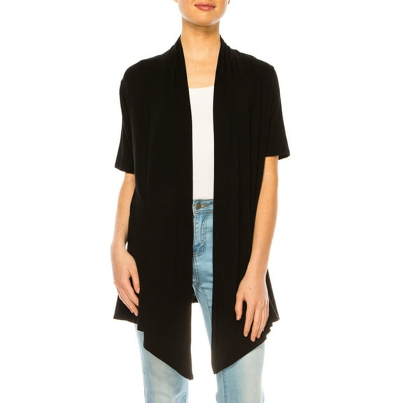 Women's Short Sleeve Asymmetrical Hem Solid Cardigan