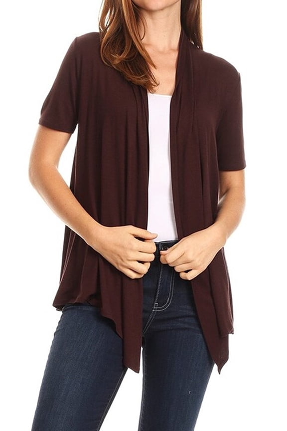 Women's Short Sleeve Asymmetrical Hem Solid Cardigan
