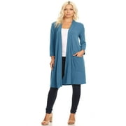 MOA COLLECTION Women's Solid Casual Basic Comfy Office Loose Fit Pockets Knee Length Sweater Cardigan