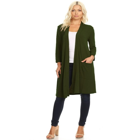 MOA COLLECTION Women's Solid Casual Basic Comfy Office Loose Fit Pockets Knee Length Sweater Cardigan