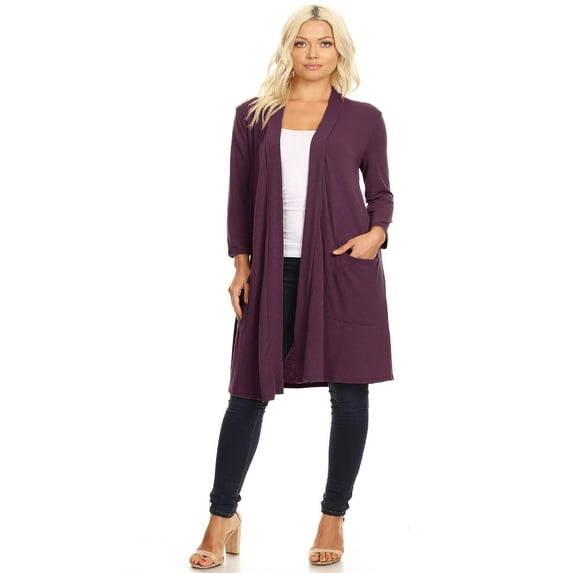 MOA COLLECTION Women's Solid Casual Basic Comfy Office Loose Fit Pockets Knee Length Sweater Cardigan