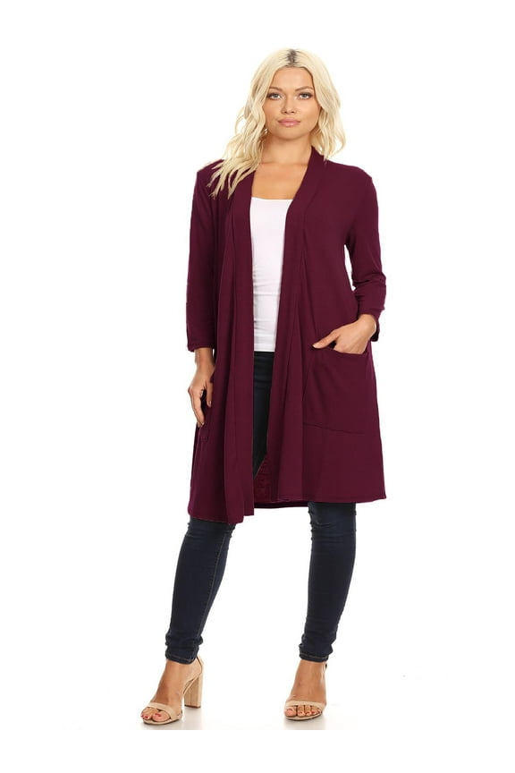 Women's Solid Casual Basic Comfy Office Loose Fit Pockets Knee Length Sweater Cardigan