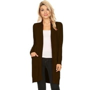 MOA COLLECTION Womens Solid Casual Comfy Long Sleeve Loose Fit Pockets Open Front Cardigan