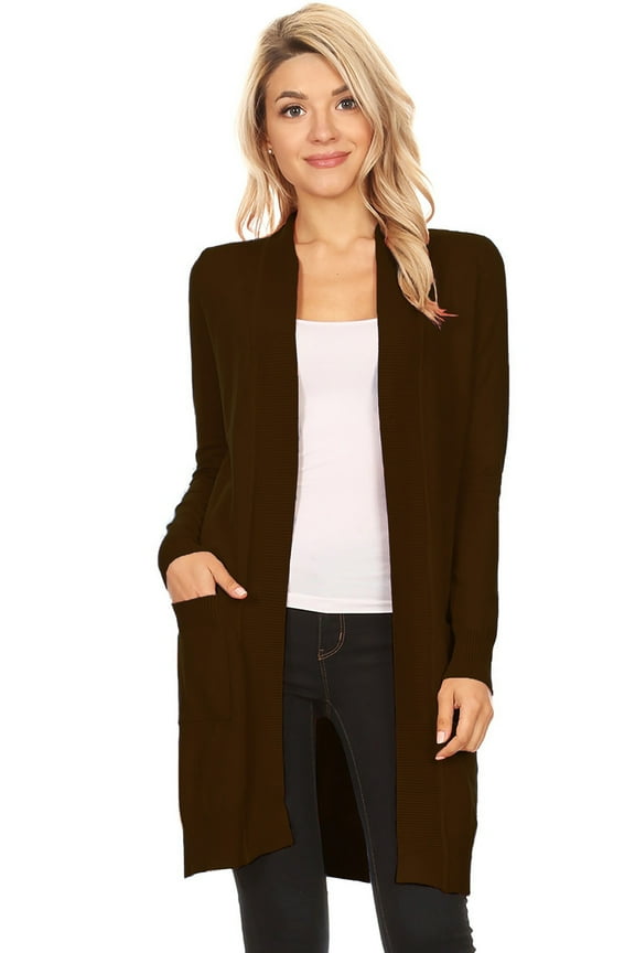 Women's Solid Casual Comfy Long Sleeve Loose Fit Pockets Open Front Cardigan