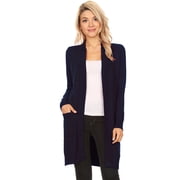 MOA COLLECTION Womens Solid Casual Comfy Long Sleeve Loose Fit Pockets Open Front Cardigan