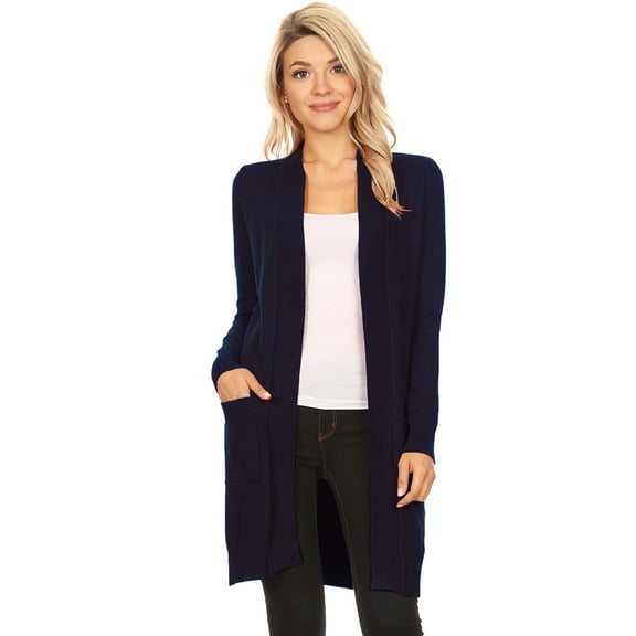 MOA COLLECTION Women's Solid Casual Comfy Long Sleeve Loose Fit Pockets Open Front Cardigan