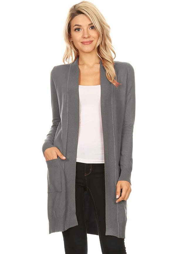 Women's Solid Casual Comfy Long Sleeve Loose Fit Pockets Open Front Cardigan