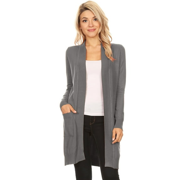MOA COLLECTION Women's Solid Casual Comfy Long Sleeve Loose Fit Pockets Open Front Cardigan