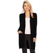 MOA COLLECTION Womens Solid Casual Comfy Long Sleeve Loose Fit Pockets Open Front Cardigan