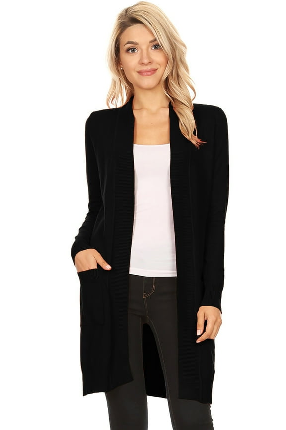 Women's Solid Casual Comfy Long Sleeve Loose Fit Pockets Open Front Cardigan