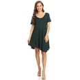 thumbnail image 1 of Moa Collection Women's Solid Relaxed Fit Midi Dress – Short Sleeve Asymmetric Hem Style, 1 of 5